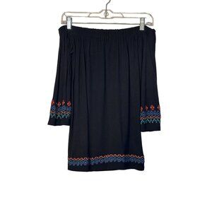 NWT LOFT Off Shoulder Embroidered Top Bell Sleeve Southwester Aztec Small